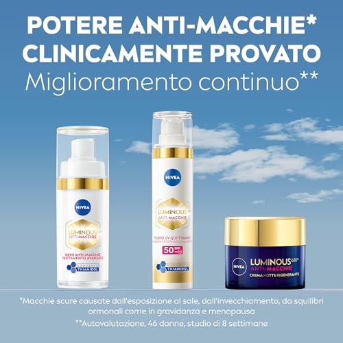 NIVEA Luminous630 Anti-Macchie Fluido UV Quotidiano Crema viso SPF 50 40 ml, Crema antimacchie viso contro il fotoinvecchiamento, Crema viso Acido Ialuronico, Thiamidol brevettato e filtri UVA/UVB