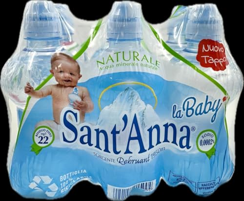 Sant'Anna - La Baby - Blister d'Acqua Minerale Naturale - Con Tappo Thumbs Up per Bere più Facilmente - Confezione da 6 Bottigliette di Plastica da 0.25 Litri