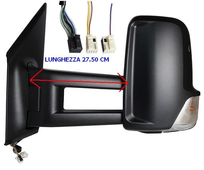 CG94 RETROVISORE ELETT. Termico C/Fan. Braccio Extra Lungo Destro [Lato Passegero] per Auto: Sprinter - Calotta Nera - 3 CONNETTORI 9PIN - LUNGH. Braccio 27.50