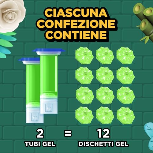 Duck Fresh Discs - 2 Ricariche da 6 Dischi Gel Igienizzanti WC, Fragranza Rosa & Fiori di Loto, Confezione da 2 Applicatori e 12 dischetti