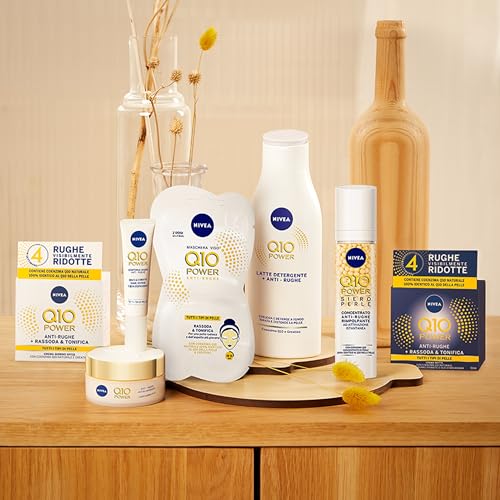 NIVEA Q10 Power Latte Detergente Viso + Antirughe da 200 ml, Detergente viso Idratante Anti-Età con Q10 e Creatina, Struccante viso idratante per pelle sensibile