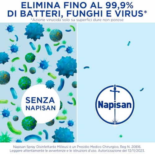 Napisan Spray Disinfettante Milleusi, Disinfettante Spray per Tessuti e Superfici, Fragranza Profumo di Primavera, 6 Spray da 400ml