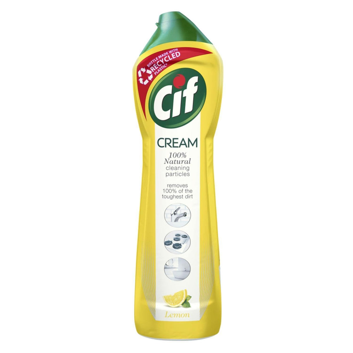 Cif Lemon Cream Cleaner, detergente multiuso per superfici con particelle detergenti naturali al 100%, rimuove il 100% dello sporco più duro, 500 ml, confezione da 8