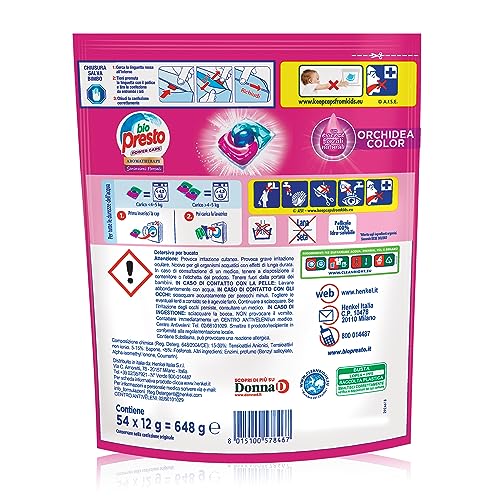 Bio Presto Power Caps Color, Detersivo Lavatrice Predosato In Capsule, Confezione Da 54 Lavaggi