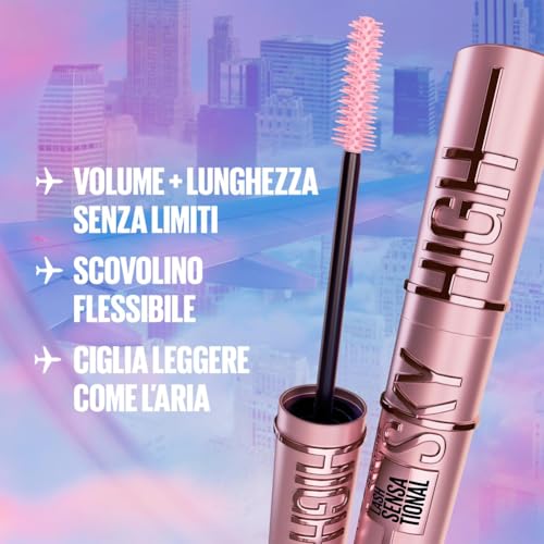 Maybelline New York Mascara Waterproof Ciglia Sensazionali Sky High, Volumizzante e Allungante, Definisce, incurva e moltiplica, Nero, 6 ml