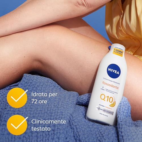 NIVEA Latte Corpo Rigidità Q10 48H (1 x 625ml) — Latte corpo idratante arricchito con Co-Enzima Q10 & Vitamina C — Crema idratante rassodante per il corpo per pelli normali