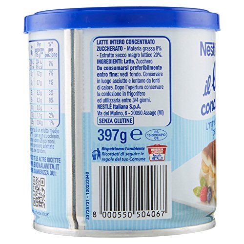 Nestlé - Latte Condensato, Latte Intero Concentrato Zuccherato Ideale per Ricette Dolci - 3 lattine da 397 g [1191 g]