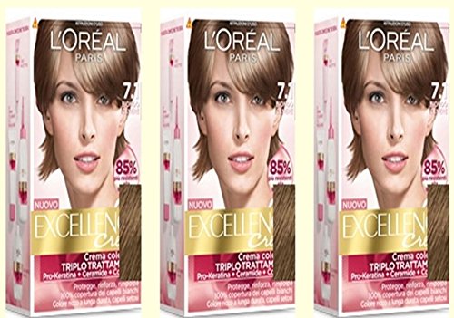 3 X L'OREAL EXCELLENCE CREME 7.1 BIONDO CENERE Tintura per capelli colorazione