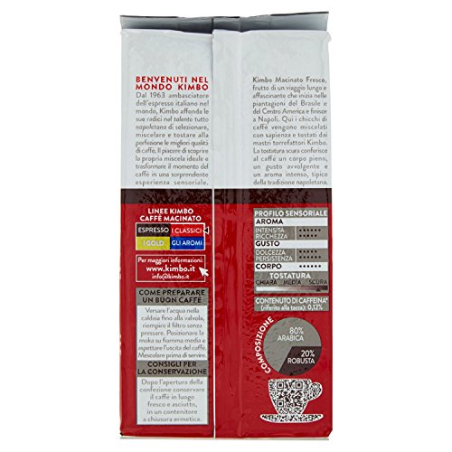 Kimbo - Macinato Fresco, Caffè di Napoli, Tostatura Media - 10 pezzi da 250 g [2500 g]