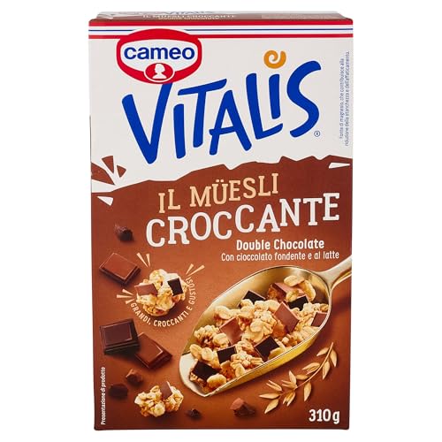 Cameo Vitalis Muesli Croccante Double Chocolate, con Fiocchi Integrali di Avena Cioccolato Fondente e al Latte, Cereali Grandi Croccanti e Gustosi, Circa 10 Porzioni, Ricco di Fibre, 310 g