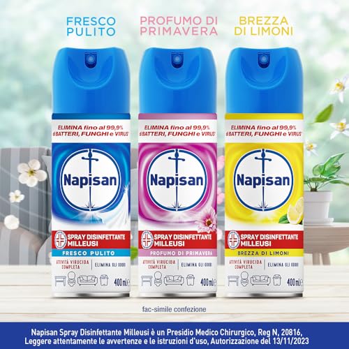 Napisan Spray Disinfettante Milleusi, Disinfettante Spray per Tessuti e Superfici, Fragranza Fresco Pulito, 1 Spray da 400ml