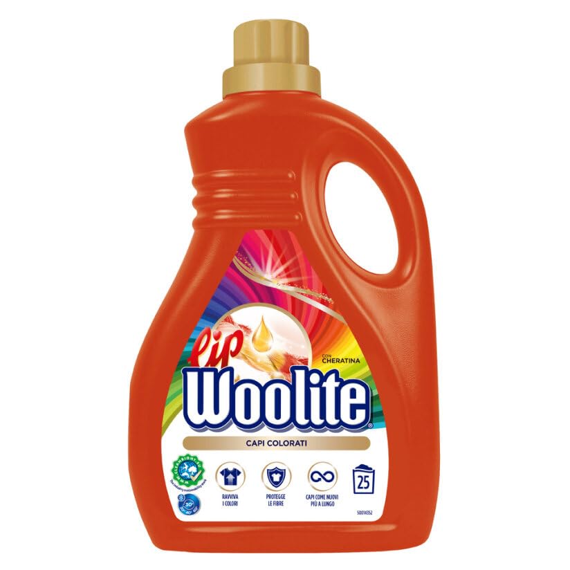 Lip Woolite Detersivo Lavatrice Capi Colorati 25 Lavaggi, 4 confezioni da 1500 ml di Detersivo Lavatrice Liquido Capi Colorati con Cheratina
