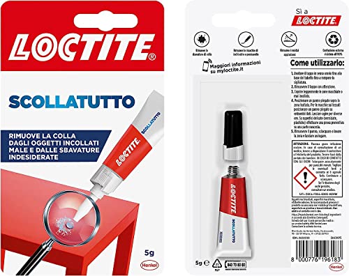 Loctite Scollatutto, Rimuovi colla in tubetto per tutte le superfici, Rimuove qualsiasi colla cianoacrilica, colla gel, colla trasparente, Rimuovi etichette e residui adesivi