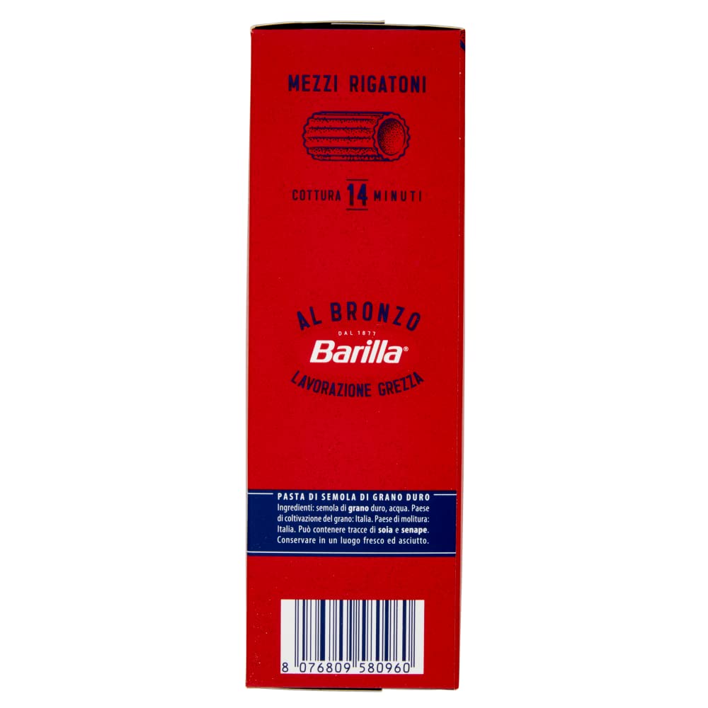 6 x Barilla Mezzi Rigatoni al Bronzo Trafilato al Bronzo 400 g Metodo di lavorazione grezza