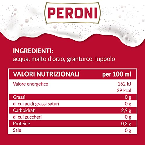 Peroni Birra, Cassa con 24 Birre in Lattina da 33 cl, 7.92 L, Birra Lager con Malto 100% Italiano dal Gusto Moderatamente Amaro, Gradazione Alcolica 4.7% Vol