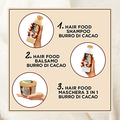 Garnier Fructis Hair Food Burro di Cacao Rigenerante, Shampoo per Capelli Secchi e Ricci, 97% di Ingredienti di Origine Naturale, Senza Siliconi, 350 ml