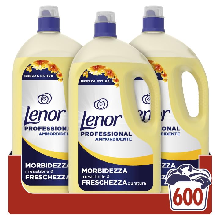 Lenor Professional Ammorbidente Concentrato, 600 Lavaggi (200 x 3), 12L (4L x 3), Brezza Estiva, Morbidezza Irresistibile e Freschezza Duratura, Per Bucato Professionale