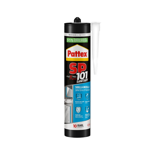 Pattex Sigillante Polimerico SP101 Sanitary, Sigilla e Incolla, per Bagni e Sanitari, Aderisce su Superfici Umide, Resiste ai Raggi UV e Intemperie, Sigillante Bianco, Cartuccia da 280 ml