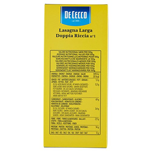 De Cecco Lasagna Semola Riccia - 4 pezzi da 500 g [2 kg]