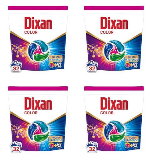 Dixan DISCS 4in1 Color Detersivo Lavatrice (32 Lavaggi), Capsule lavatrice per colori vivaci, pulizia profonda del bucato e freschezza igienica per la lavatrice, Rimuove le macchie da 20°C