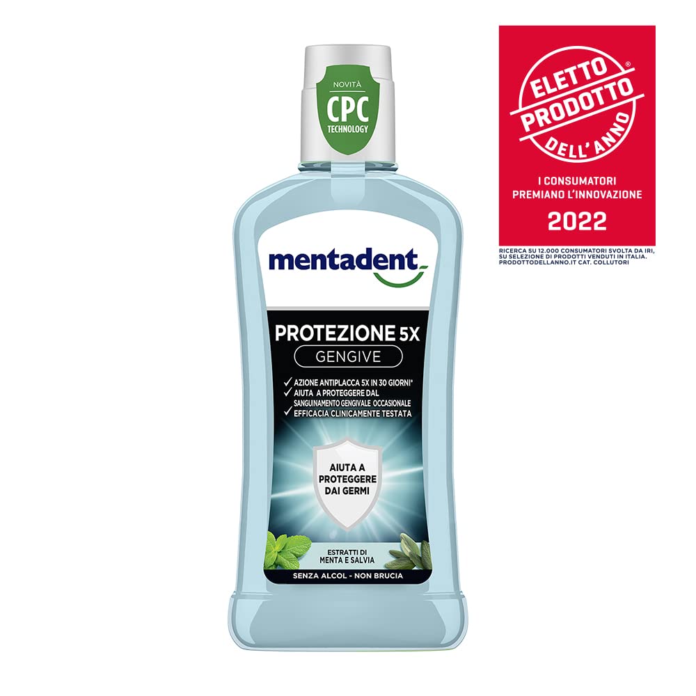 Mentadent Collutorio Protezione 5x Gengive con CPC contro il sanguinamento gengivale occasionale, 6 pezzi da 400 ml