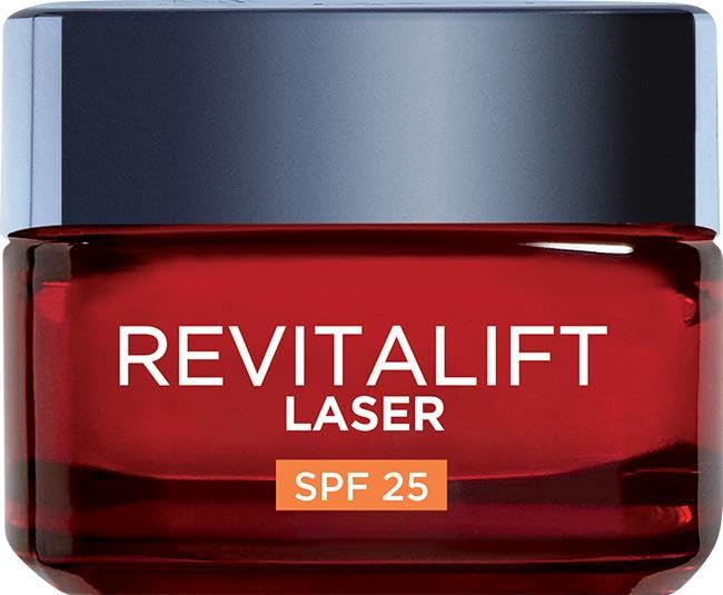 L'Oréal Paris Crema Viso Giorno Revitalift Laser SPF25, Per Tutti i Tipi di Pelle, Azione Antirughe e Anti-Macchie, Pelle più Soda e Tonica, Con Acido Ialuronico, Vitamina C e Pro-Retinolo, 50 ml
