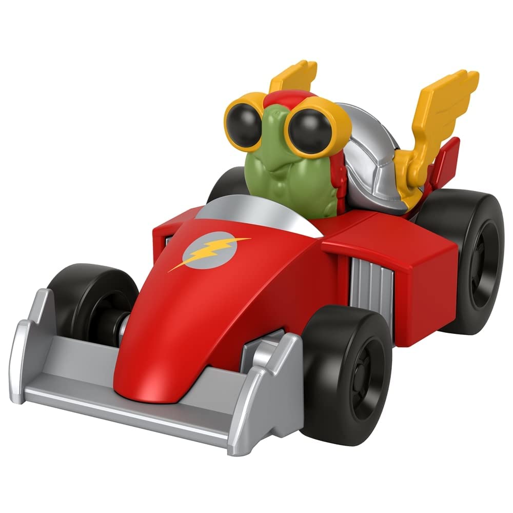 Fisher-Price - Veicoli supereroi in metallo pressofuso ispirati al film DC League of Superpets - Merton la tartaruga in auto da corsa rossa