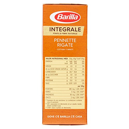 Barilla Pasta Integrale Pennette Rigate Semola Integrale di Grano Duro, 500 gr