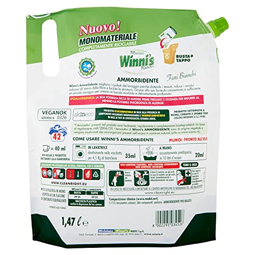 Winni's - Ammorbidente Ipoallergenico, Profumo Fiori Bianchi - 4 buste da 1470 ml [5880 ml]