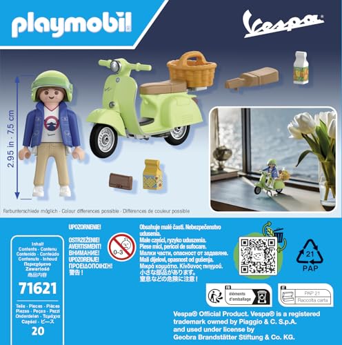 PLAYMOBIL Cars 71621 1969 Vespa 150 Sprint Veloce, Verde Chiaro, Modello Fedele per Collezionisti e Appassionati, comprende Molti Accessori e Varie opzioni per la Sella