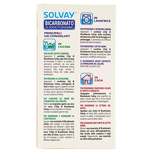 Solvay - Bicarbonato di Sodio 1000g - Multiuso - Ad uso alimentare - Casa; Cucina; Lavatrice