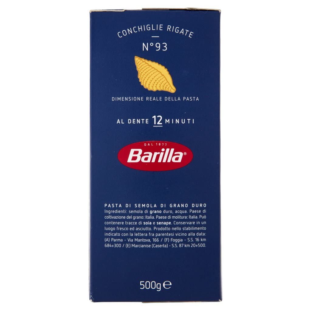 10 Pasta Barilla Conchiglie Rigate N. 93 - Pasta Italiana 500 g Pack
