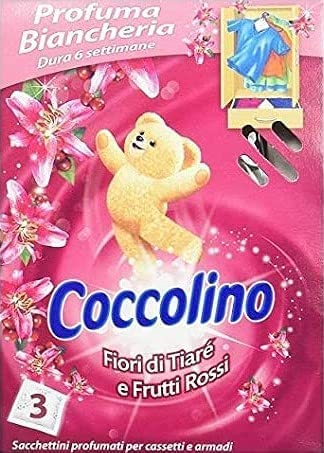 3 X Coccolino fiori di tiarè frutti rossi odore di lino 3 sacchetti frutti rossi