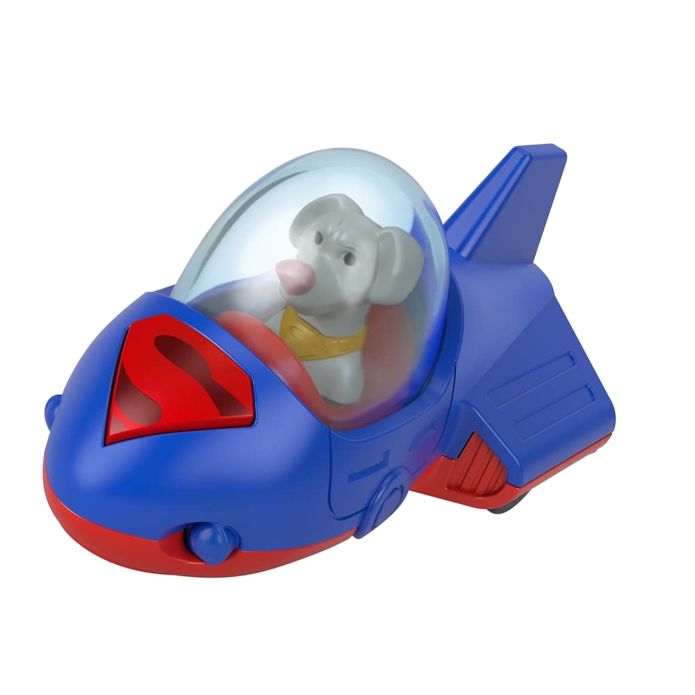Fisher-Price - Veicoli da supereroi in metallo pressofuso ispirati al film DC League of Superpets - Krypto Superdog Red and Blue Space Ship