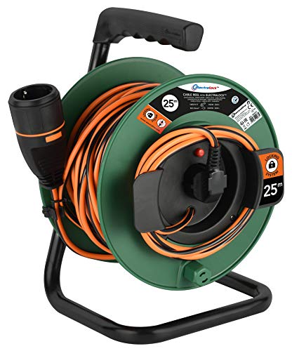 Electraline 49237 Avvolgicavo con Prolunga Elettrica da Giardino 25M 3G1 con Presa Electralock e maniglia ergonomica
