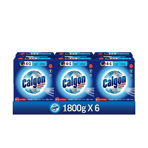 Calgon Power Polvere Anticalcare Lavatrice 4 in 1, 6 Confezioni da 1800g di Anticalcare per Lavatrici, Additivo Lavatrice per una Protezione da Calcare, Sporco e Cattivi Odori
