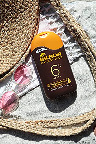 Bilboa Carrot Plus, Latte Solare SPF 6, Abbronzante Corpo, Formula con Betacarotene per una Abbronzatura Intensa e Duratura, Resistente all'Acqua, Dermatologicamente Testato, 200 ml