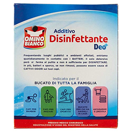 Omino Bianco - Additivo Lavatrice Disinfettante in Polvere per Bucato, Smacchia e Elimina i Cattivi Odori, con Tecnologia Deo+, 450 g