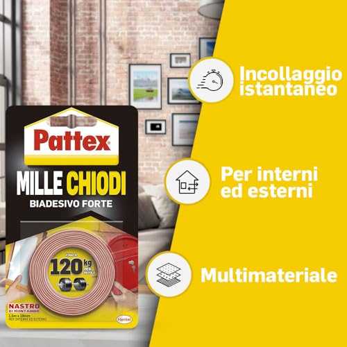Pattex Millechiodi Tape, nastro biadesivo extra forte per applicazioni permanenti