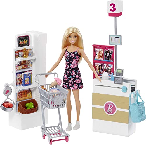 Barbie - Bambola, Supermercato, Carrello Funzionante e Tanti Accessori, Multicolore, FRP01