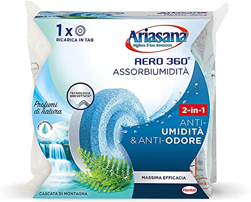Ariasana Aero 360 Ricarica TAB Cascata di Montagna per dispositivo Ariasana Aero 360° kit, Assorbi umidità al profumo naturale contro umidità e cattivi odori, Ariasana ricarica TAB 1 da 450g