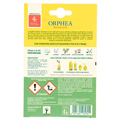 Orphea Salvalana Foglietti Per Cassetti E Armadi, Protegge Lana E Vestiti Tutta La Stagione, Profumo Di Cedro,4 bustine per 12 Foglietti Emanatori parent