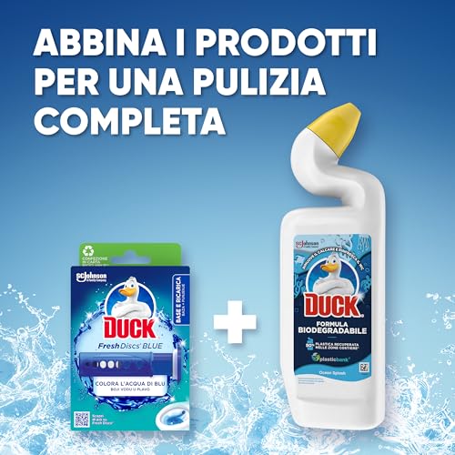 Duck Fresh Discs Blue- Base per Dischi Gel Igienizzanti WC, Colora l'acqua di blu ad ogni risciacquo - Confezione da 1 Applicatore e 6 Dischetti