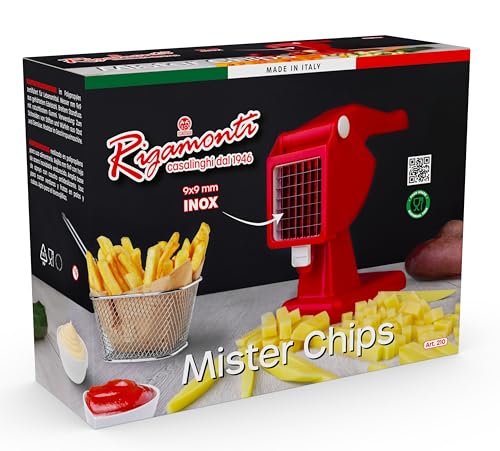 Rigamonti 496111 TRANCIAPATATE MM.9X9 M.Chips, Corpo in Polipropilene Lame griglia in Acciaio Inox indurito Piedini in Silicone, True Red