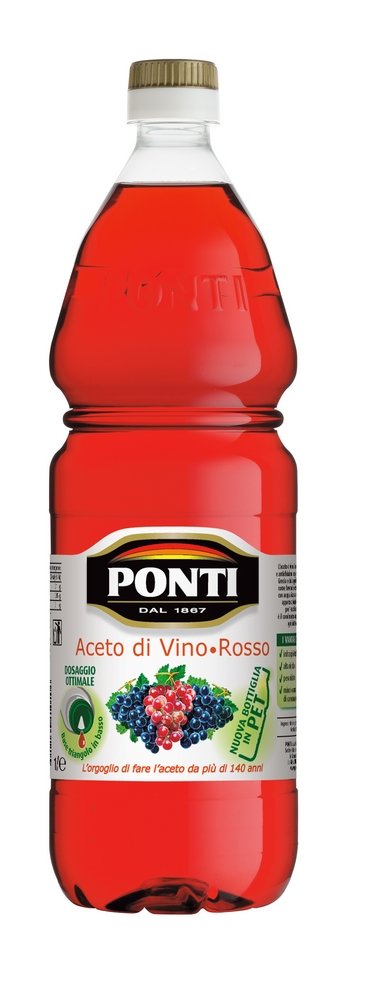 Ponti, Aceto di Vino Classico Rosso, Realizzato con Vini Selezionati, Ideale per Accompagnare Verdure Cotte e Crude, Acidità 6%, Profumo Deciso, 100% Made in Italy, 12 Bottiglie in PET da 1L