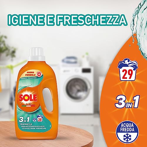 Sole Detersivo Lavatrice Igiene e Freschezza 290 Lavaggi, 10x29, Formula igienizzante, Detersivo Lavatrice Liquido Igiene e Freschezza, Contro Batteri e Cattivo Odore