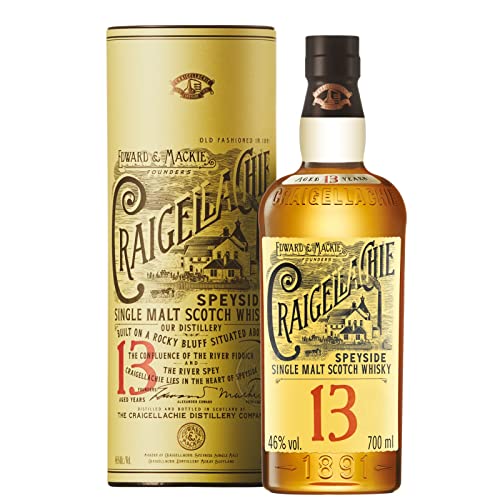 Craigellachie 13 Anni Speyside Scotch Single Malt Whisky con astuccio regalo, affinato in botti di Sherry e Bourbon, Vol. 46%, 70 cl / 700 ml