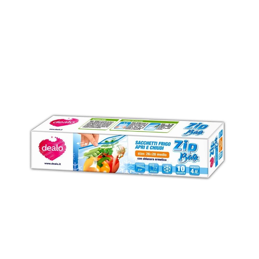 DEALO Zip Bag Sacchetti FRIGO Apri E Chiudi CM.26X28 Medio 10PZ.con Chiusura ERMETICA