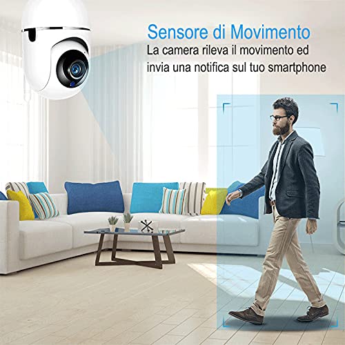 Telecamera Motorizzata Wi-Fi, Mini videocamera sicurezza interno registratore 360 gradi, 1080P, ipcamera Infrarossi, Sensore di Movimento lunga distanza, Audio a due vie, Controllo neonato tramite app