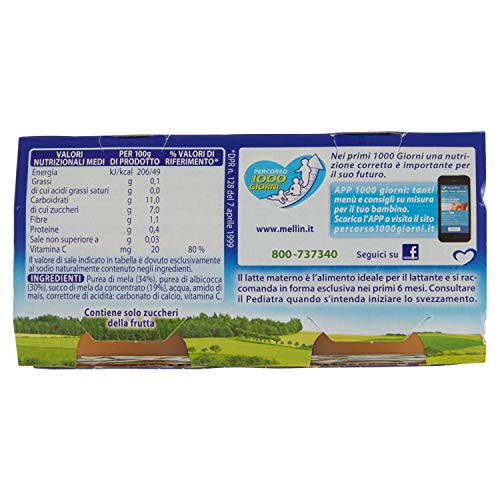 Mellin Omogeneizzato Mela e Albicocca, 2x 100g